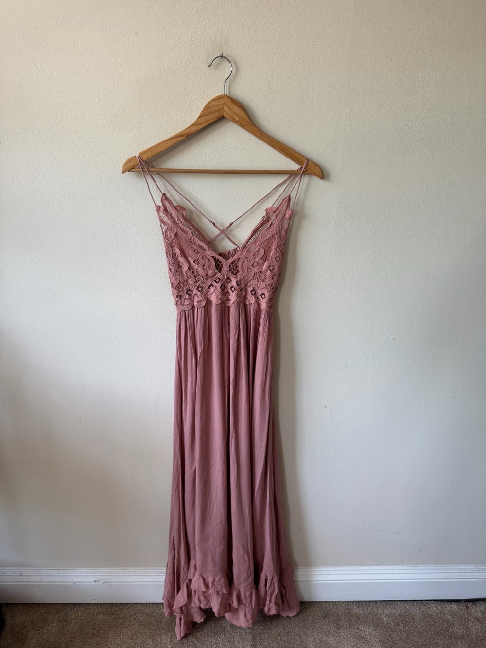 Free People One Blush Pink Lace-Trim Maxi Dress - Picture 6 of 10